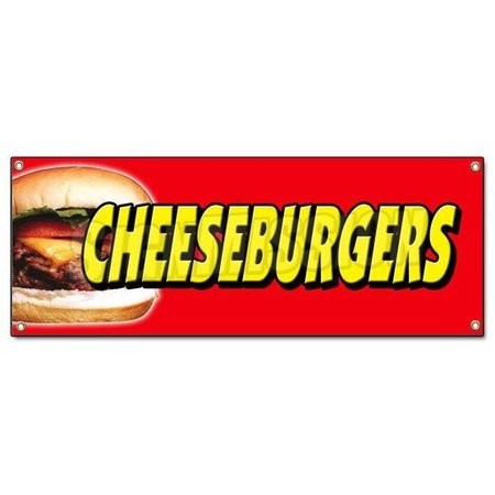SIGNMISSION CHEESEBURGERS BANNER SIGN cheese burger sign french fries char broiled grill B-Cheeseburgers